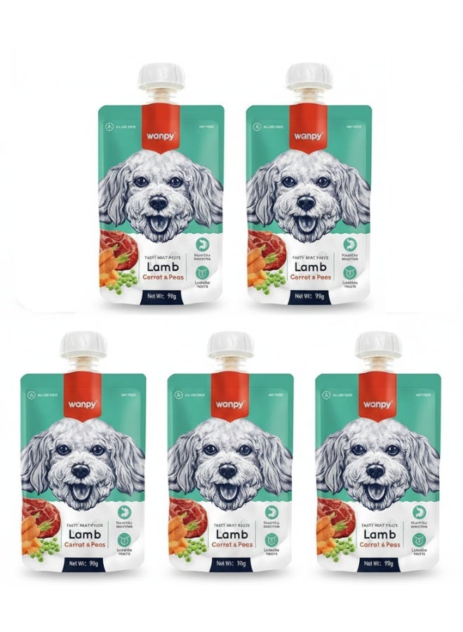 Wet Dog Food Pouch– Savory Lamb, Carrot & Peas – Pack of 5  – Healthy Digestion & Immune Support
